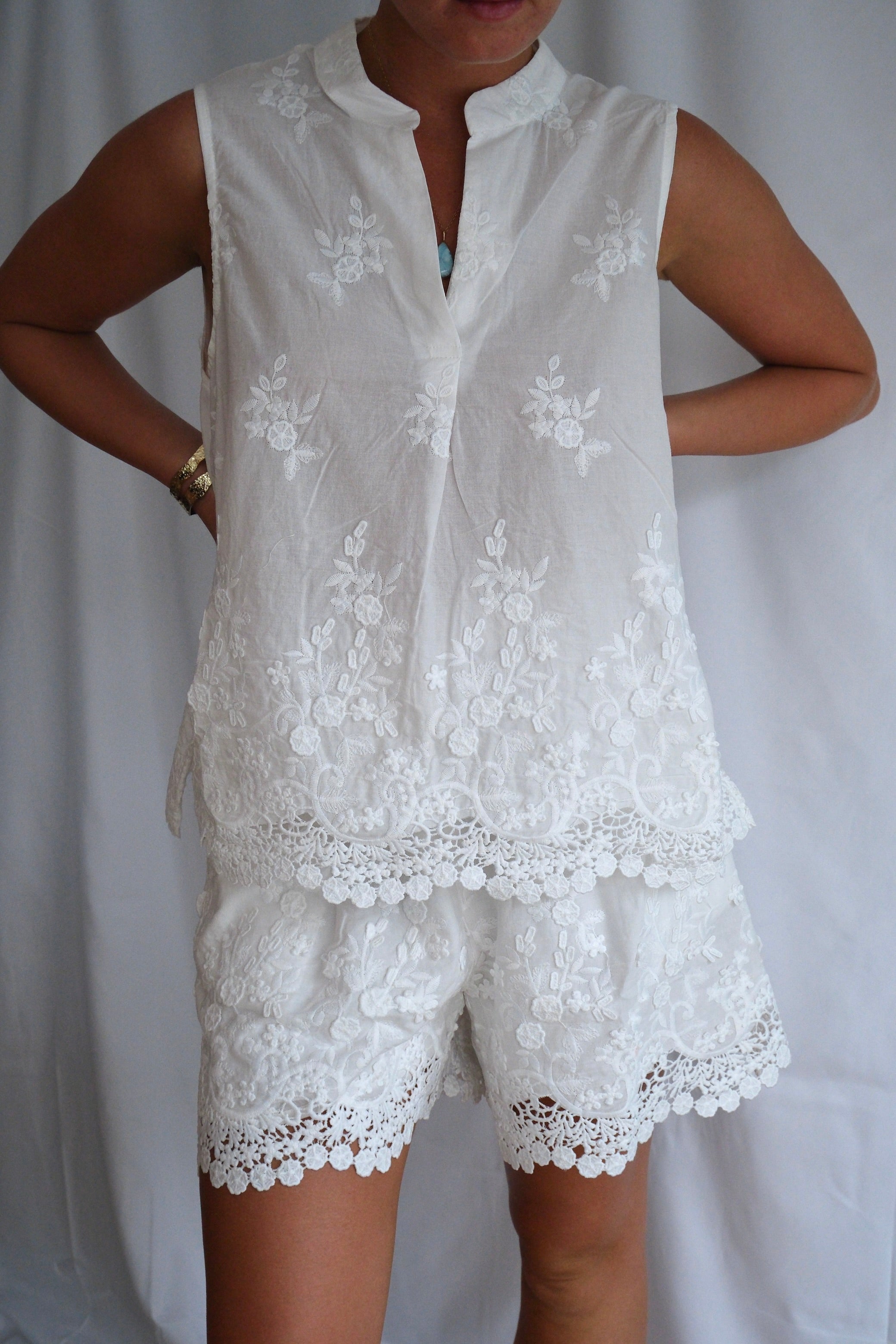 Embroidered Sleeveless Set — Top & Shorts