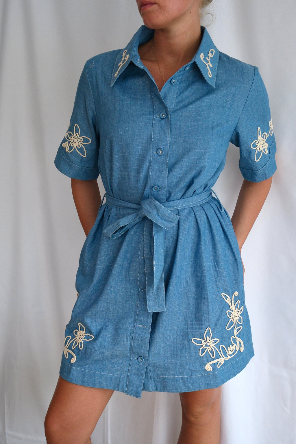 Embroidered Denim Shirt Dress