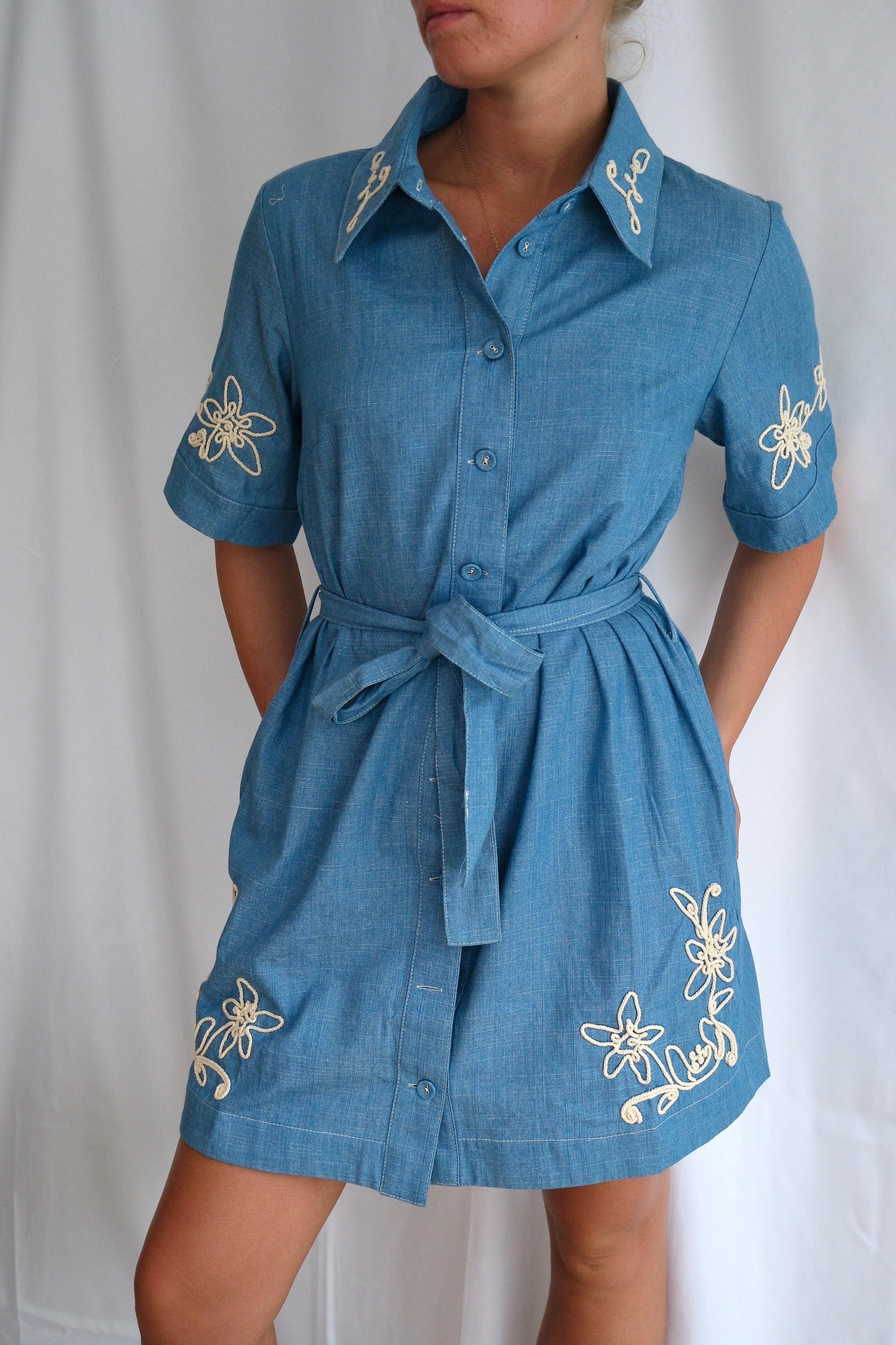 Embroidered Denim Shirt Dress