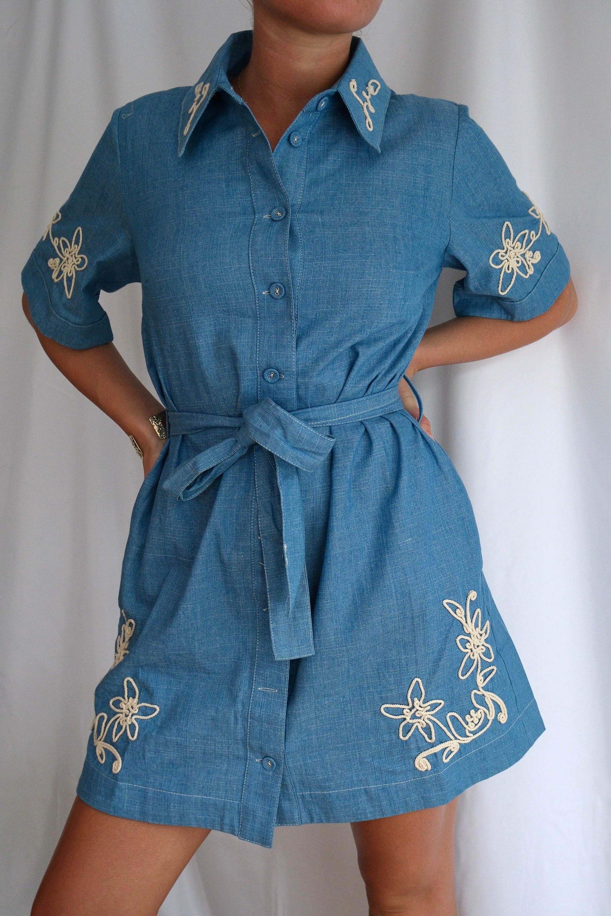 Embroidered Denim Shirt Dress