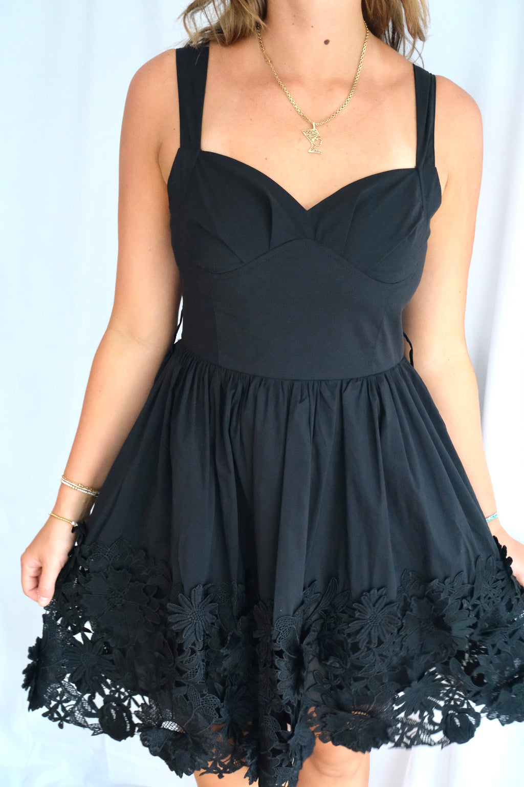 Lace Trim Fit & Flare Mini Dress