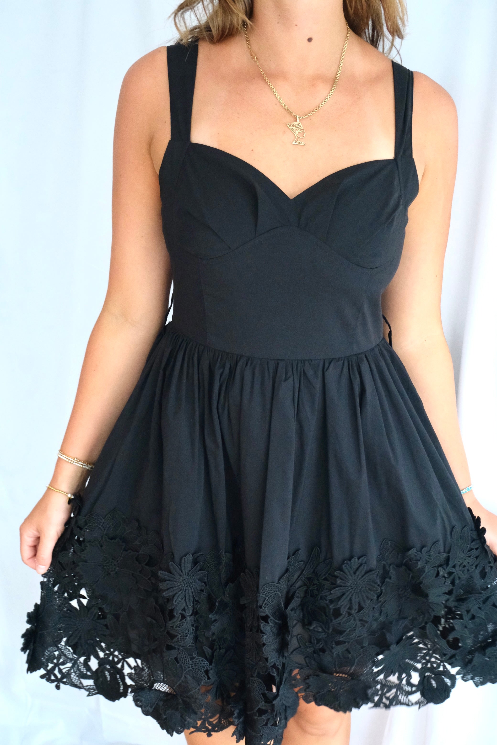 Lace Trim Fit & Flare Mini Dress