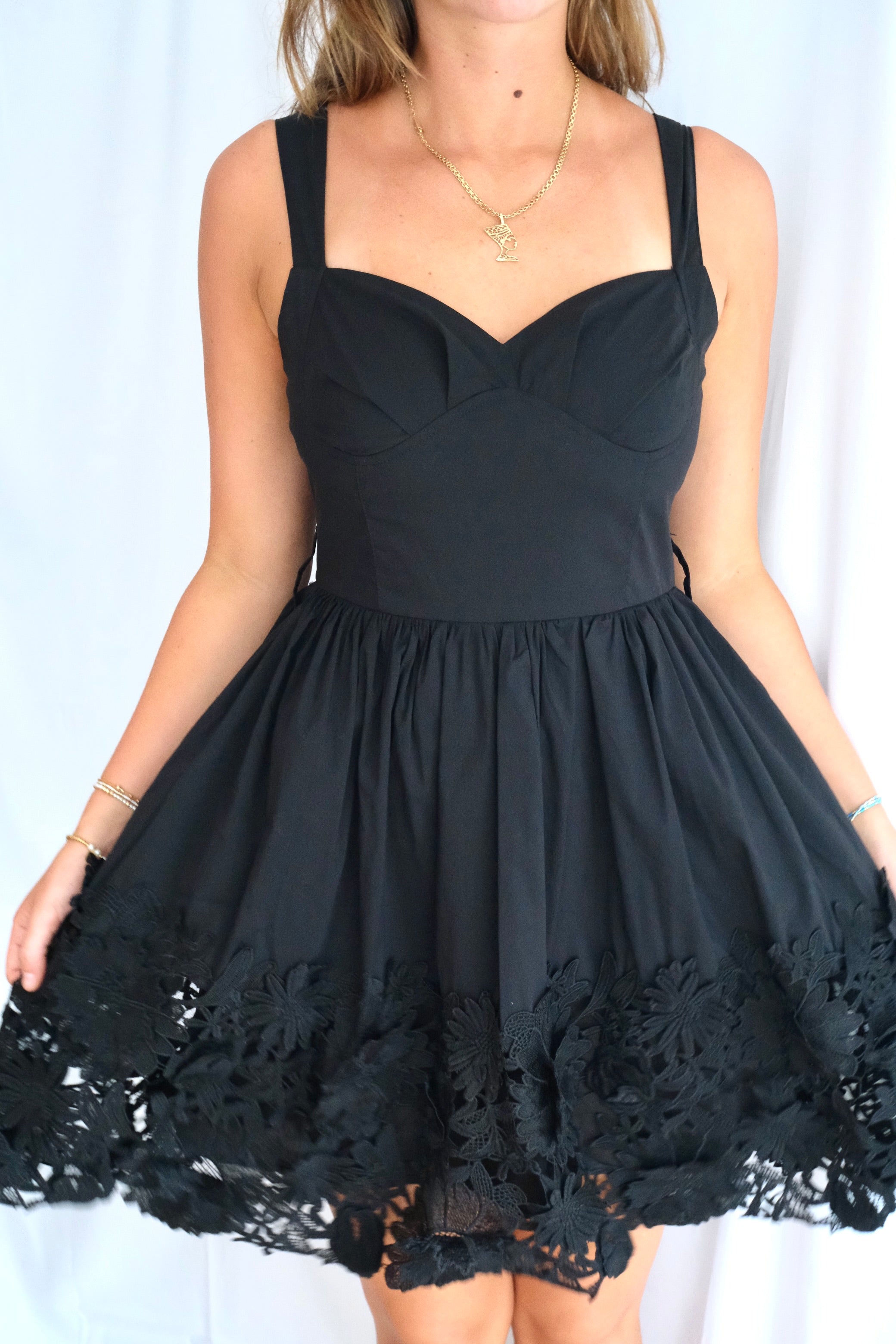 Lace Trim Fit & Flare Mini Dress