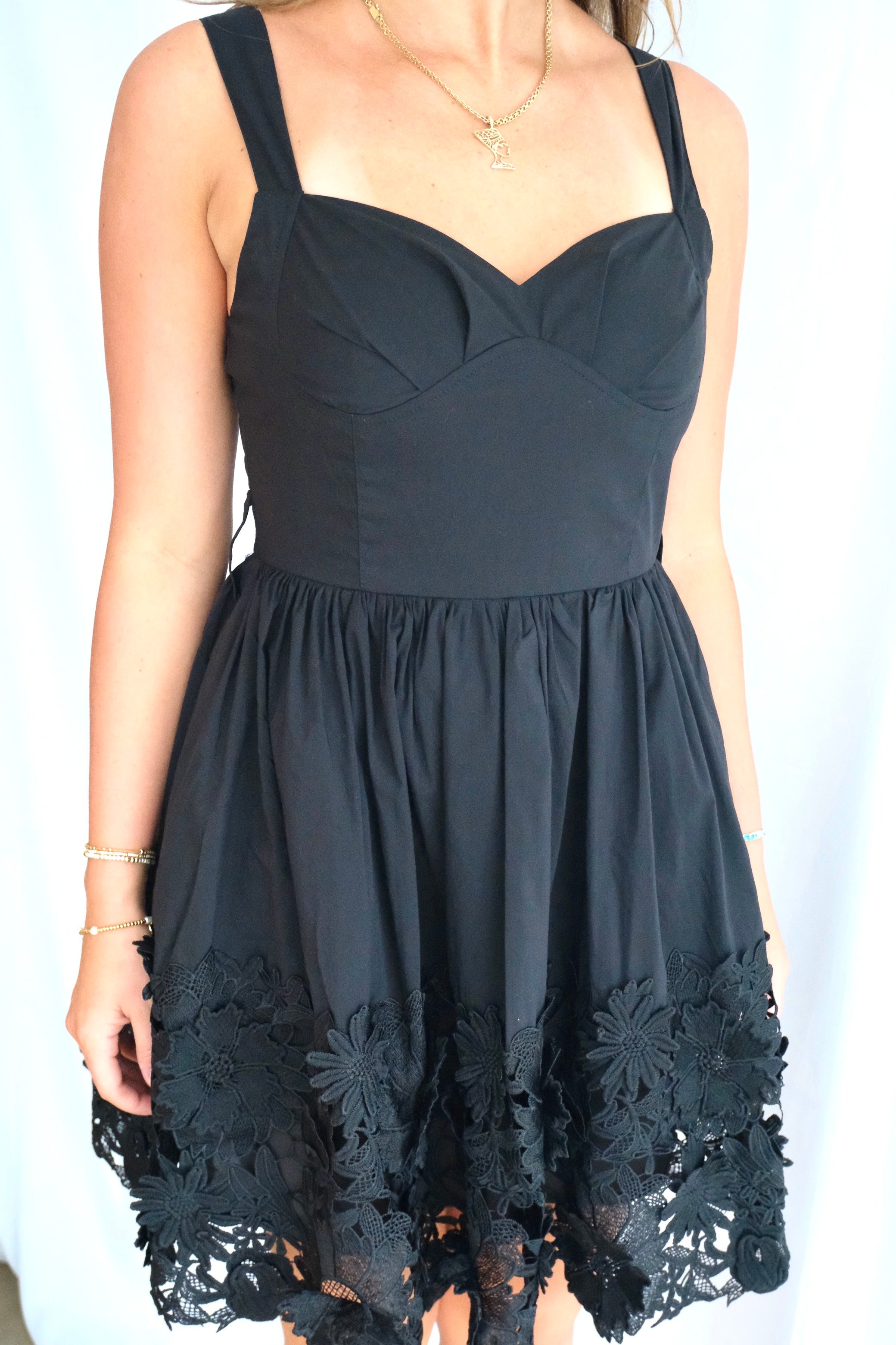 Lace Trim Fit & Flare Mini Dress - White / L Lace Trim Fit & Flare Mini Dress - White / L
