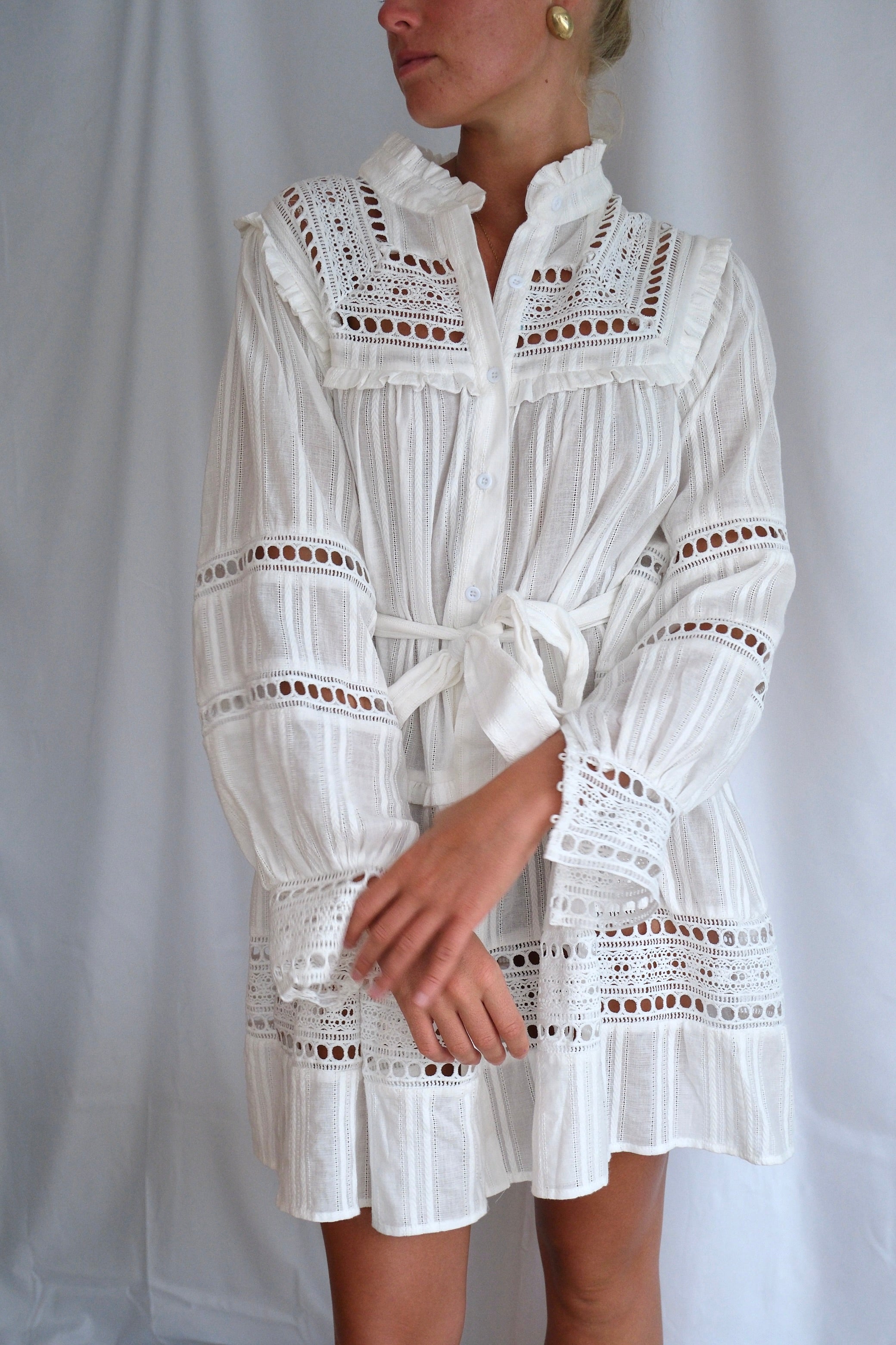 Embroidered Eyelet Long Sleeve Mini Dress