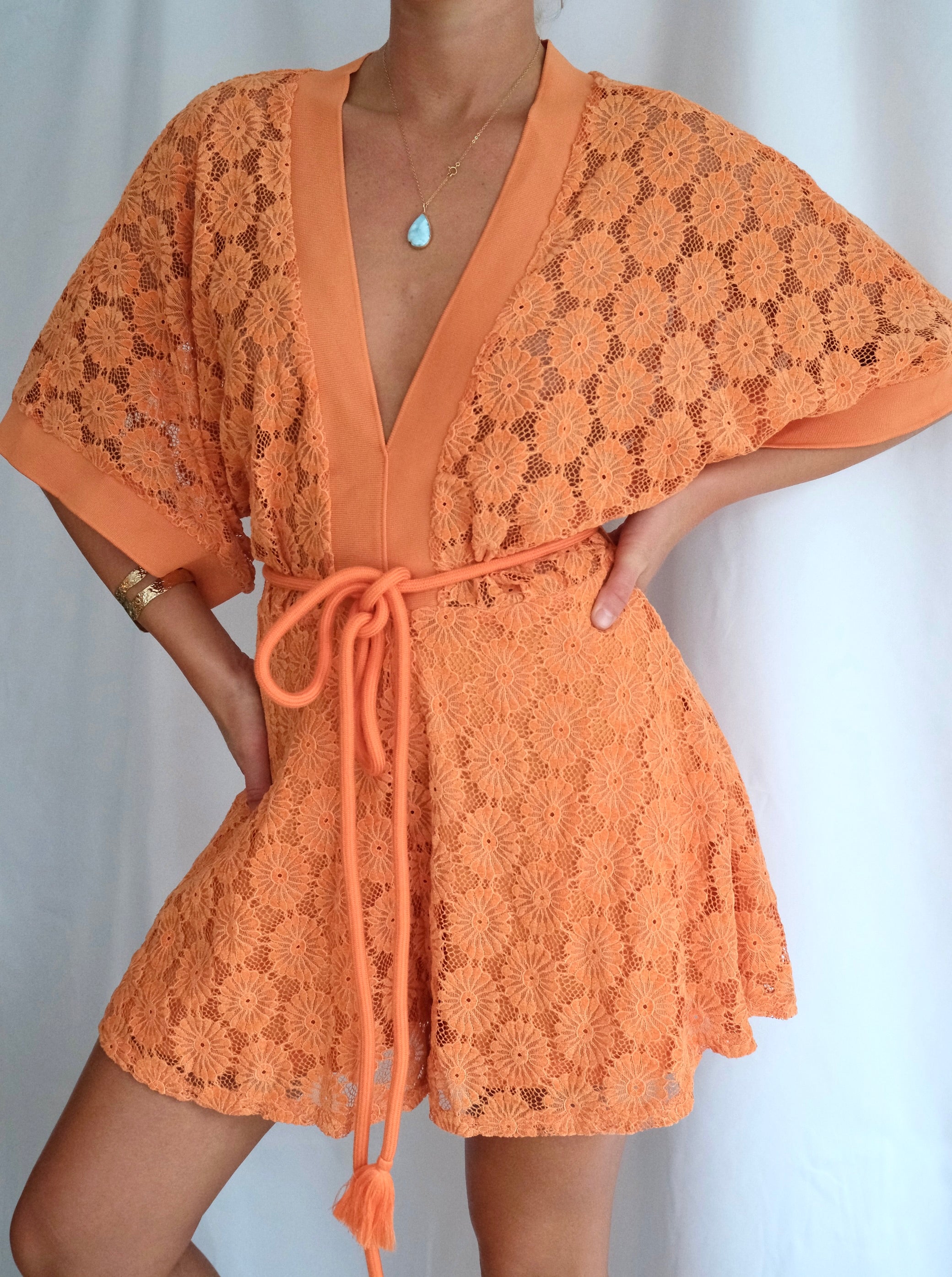 Orange Lace Wrap Dress