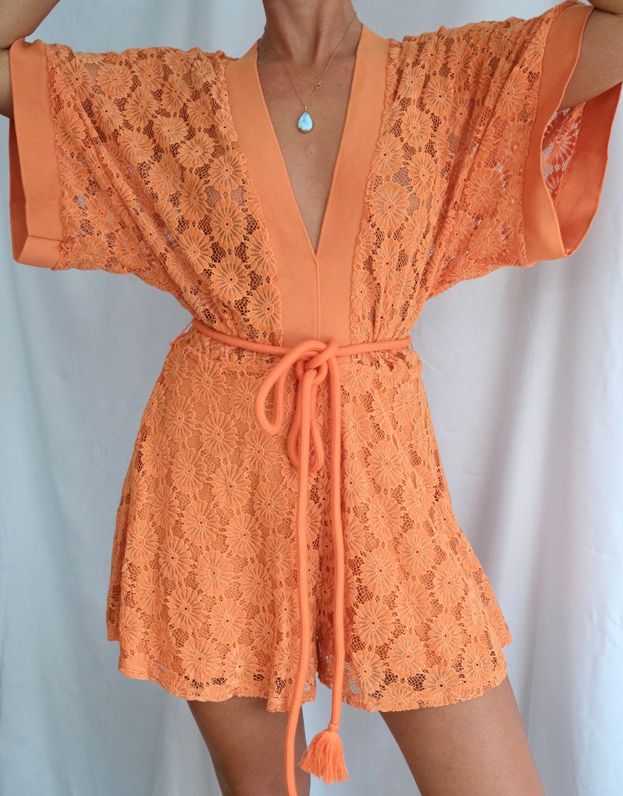 Orange Lace Wrap Dress