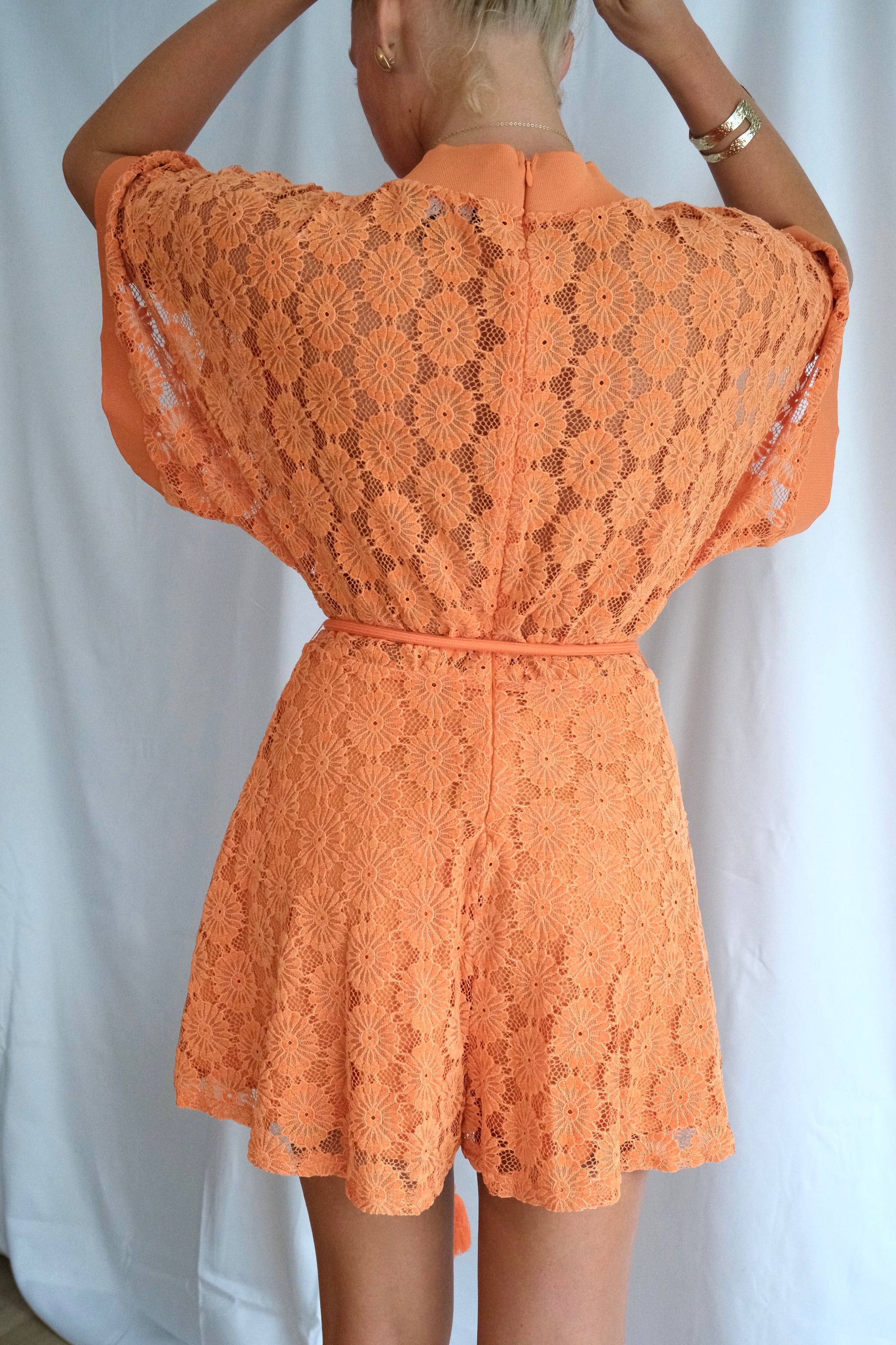 Orange Lace Wrap Dress