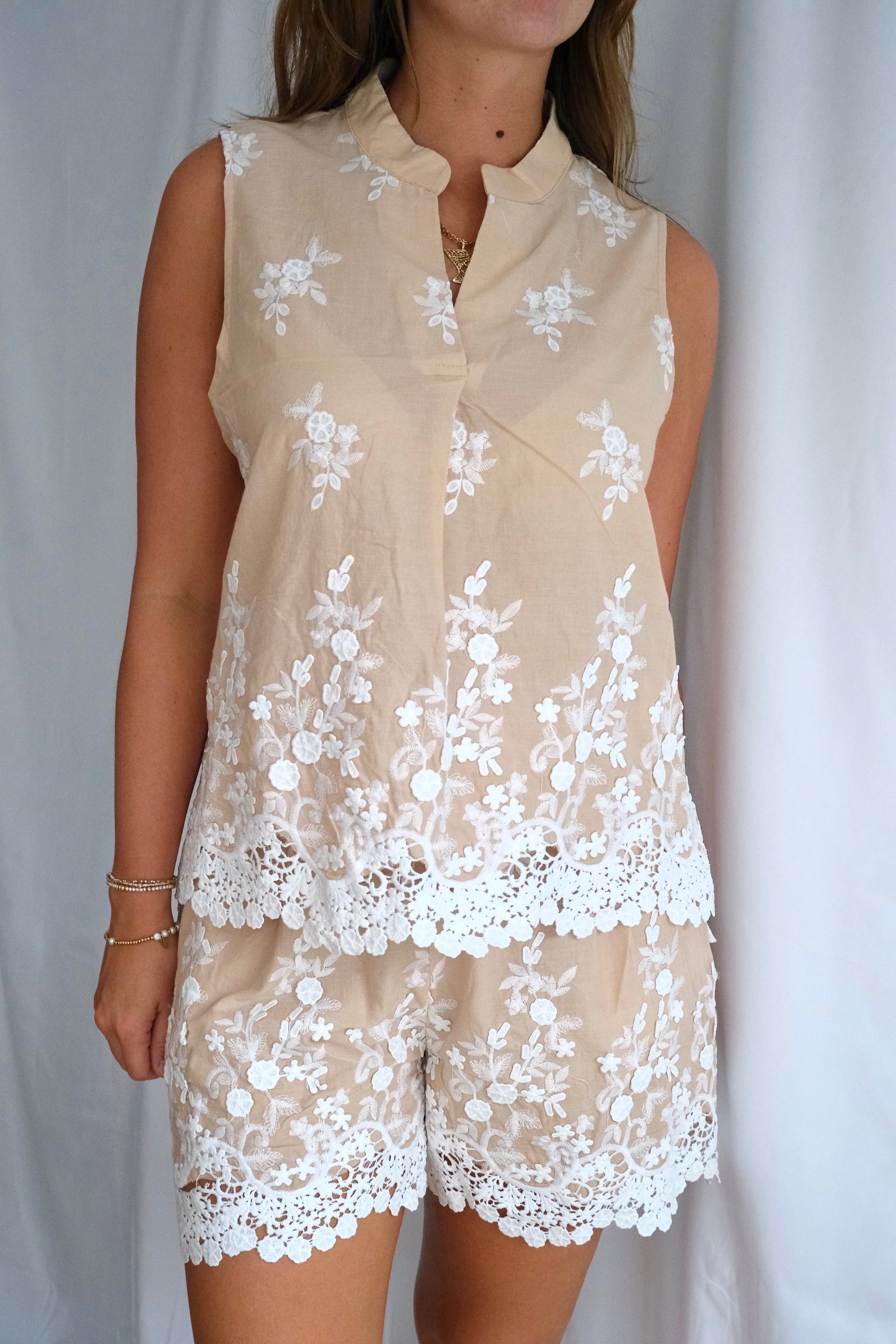 Embroidered Sleeveless Set — Top & Shorts