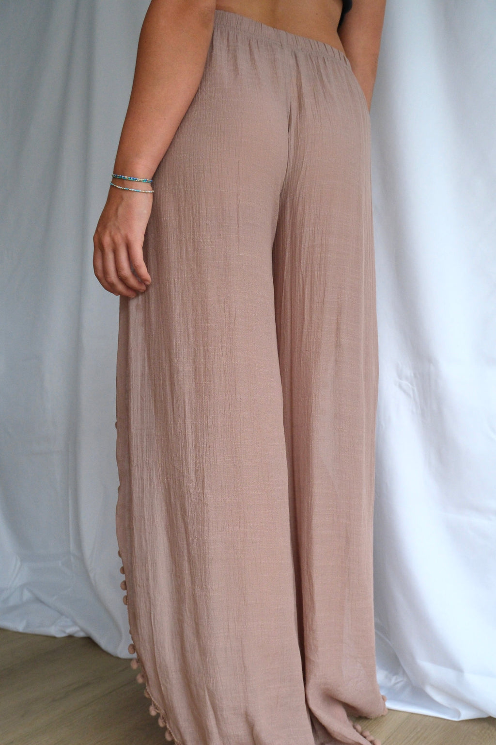 Side-Slit Pom Trim Beach Pants