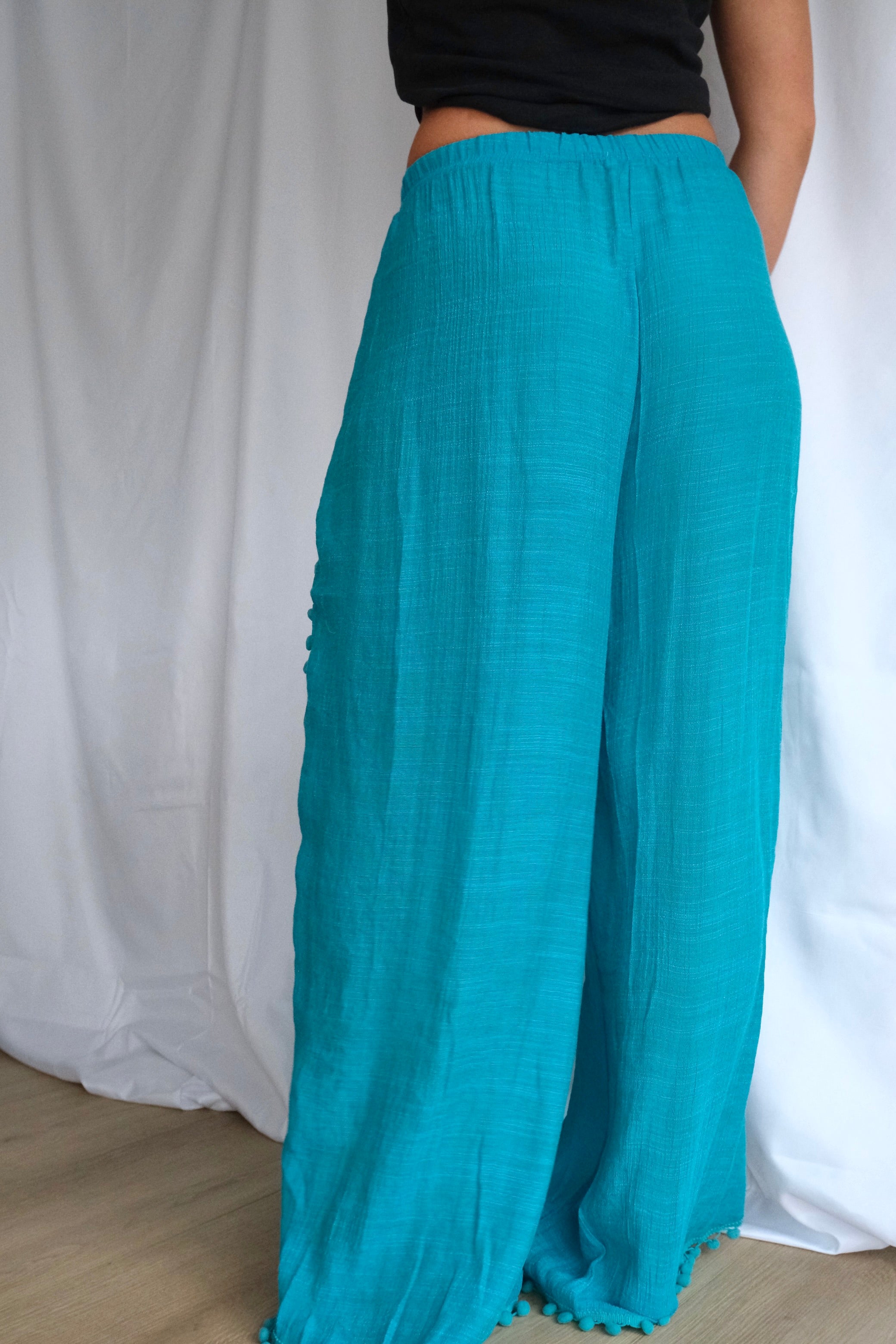 Side-Slit Pom Trim Beach Pants