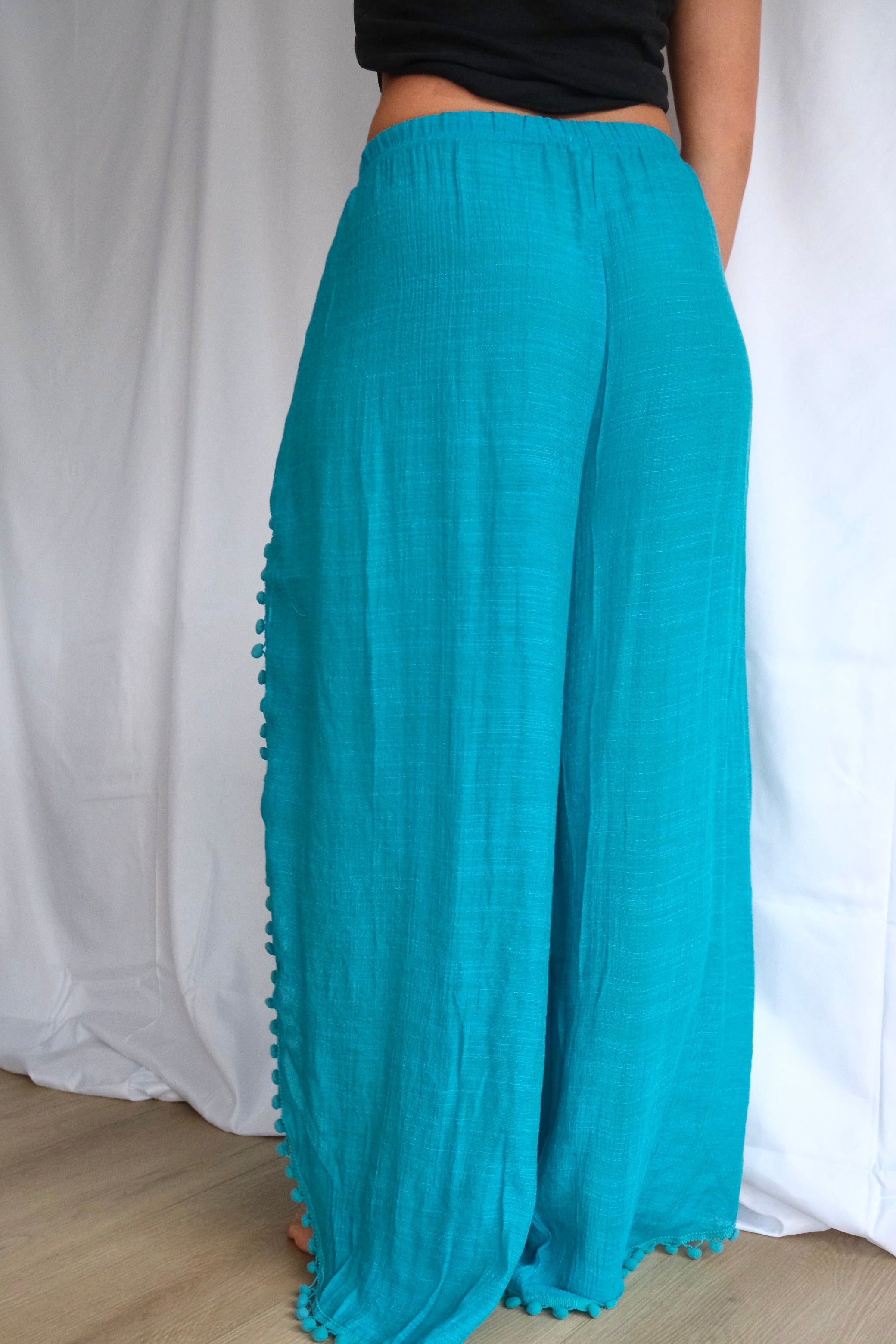 Side-Slit Pom Trim Beach Pants
