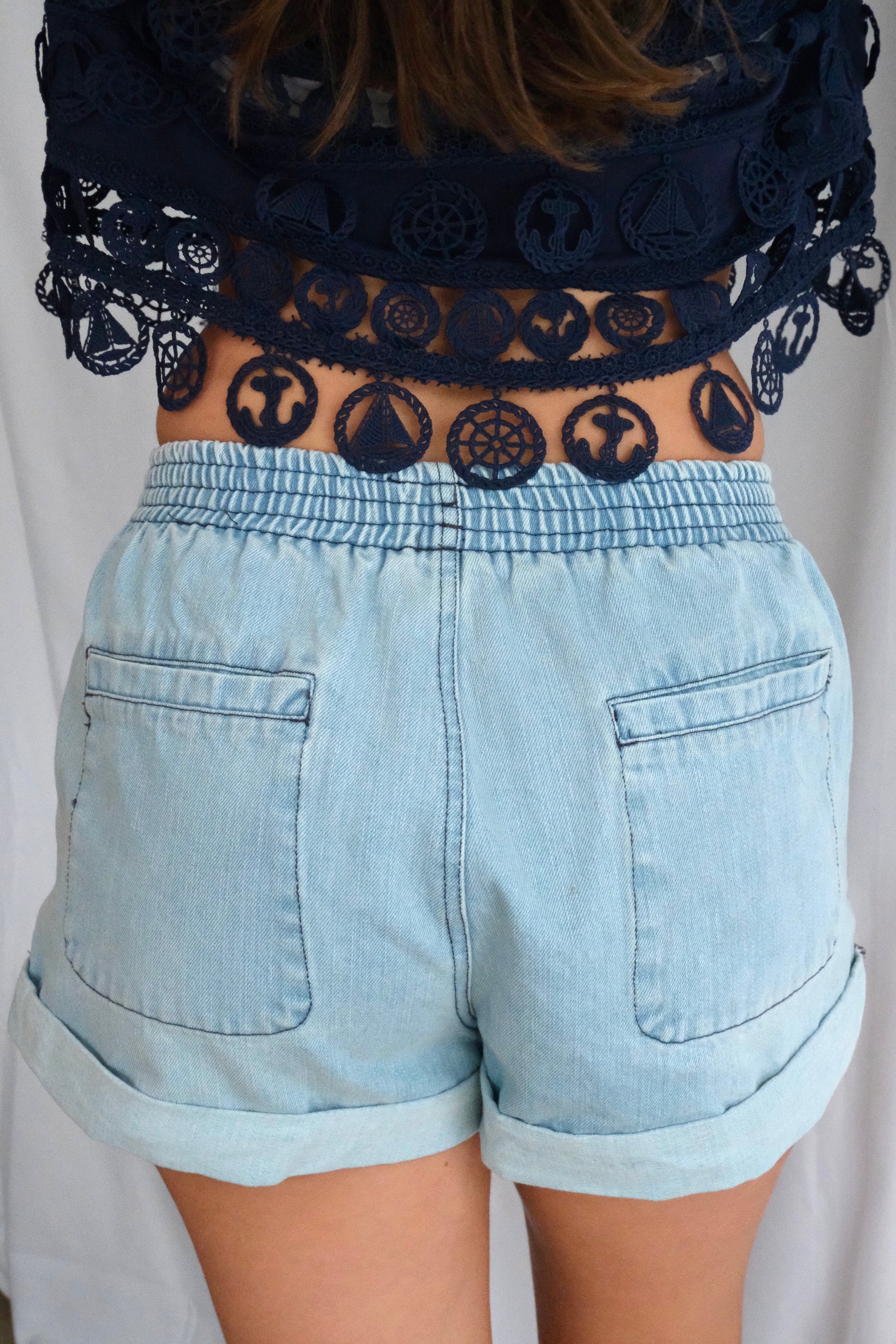 Light Wash Rolled Denim Shorts