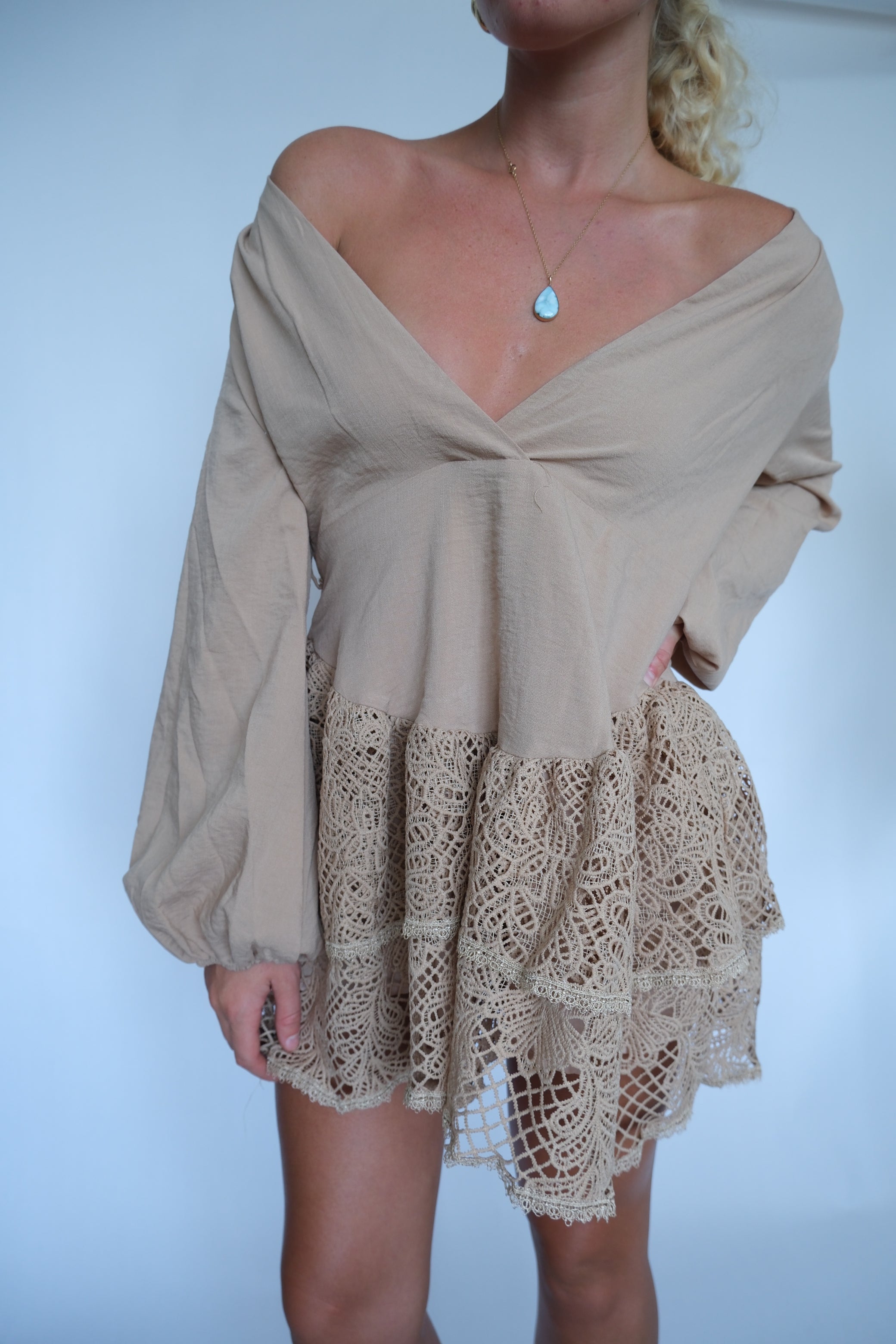 Desert Lace Tiered Mini Dress