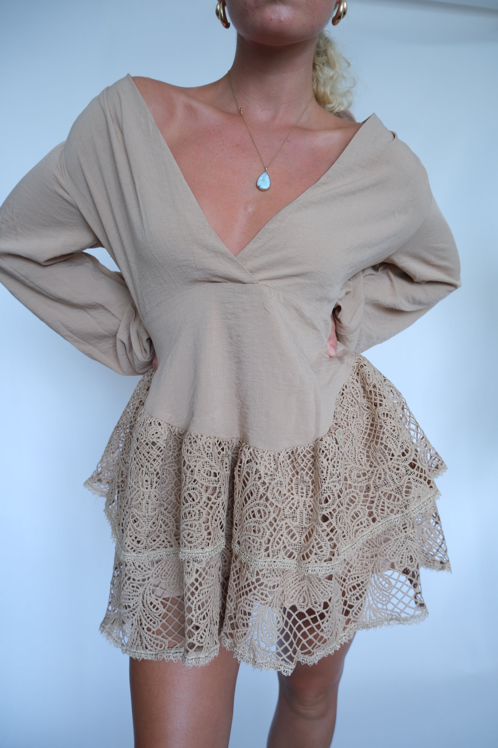 Desert Lace Tiered Mini Dress
