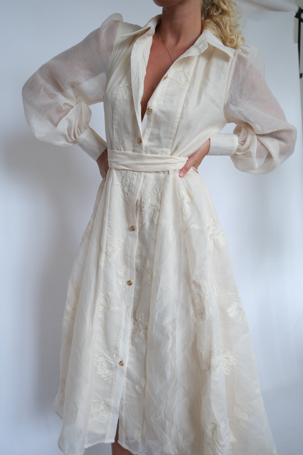 Sheer Elegance Embroidered Midi Dress
