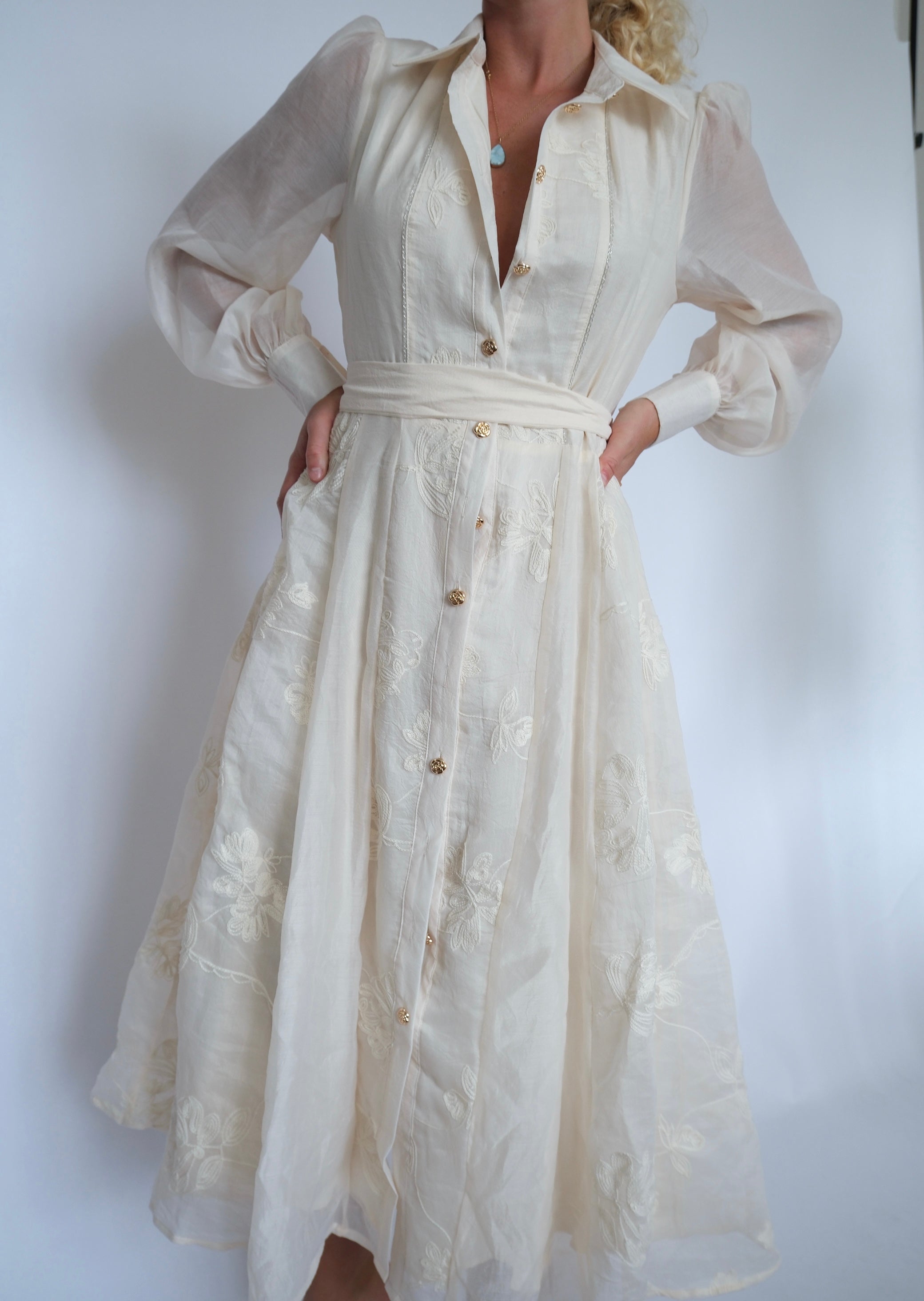 Sheer Elegance Embroidered Midi Dress