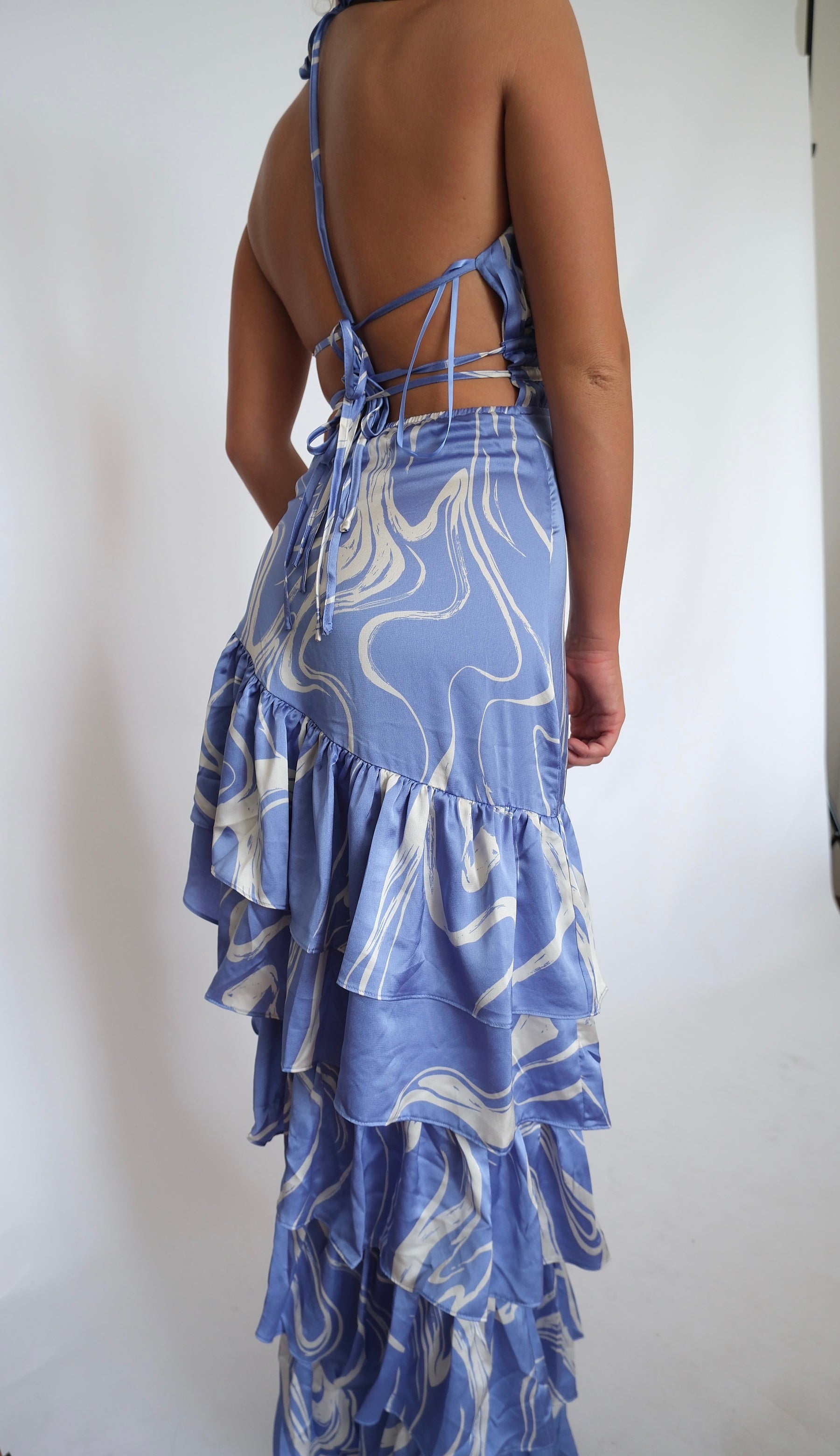 Marble Waves Ruffle Maxi Dress