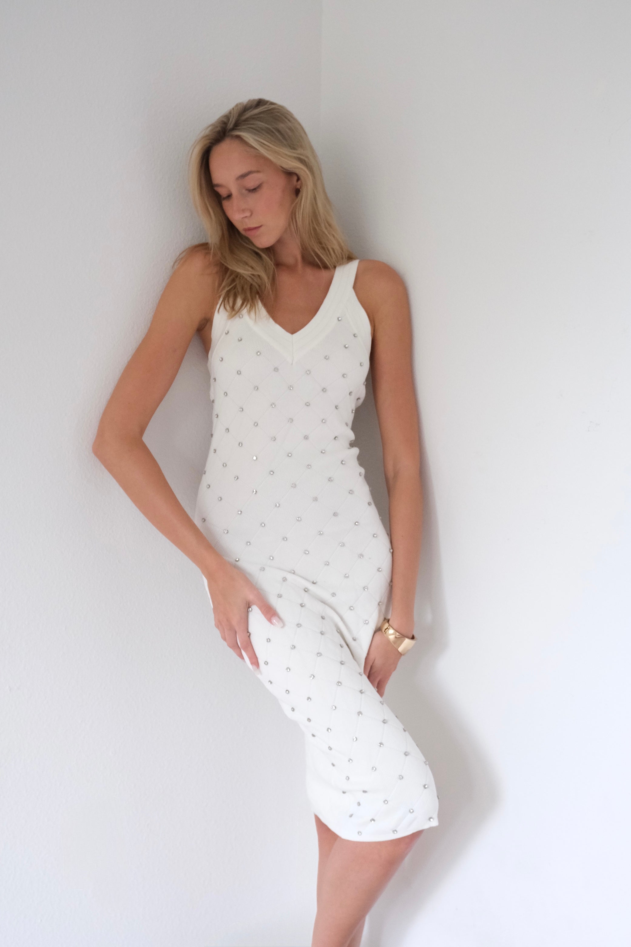 Diamond Stud Knit Midi Dress