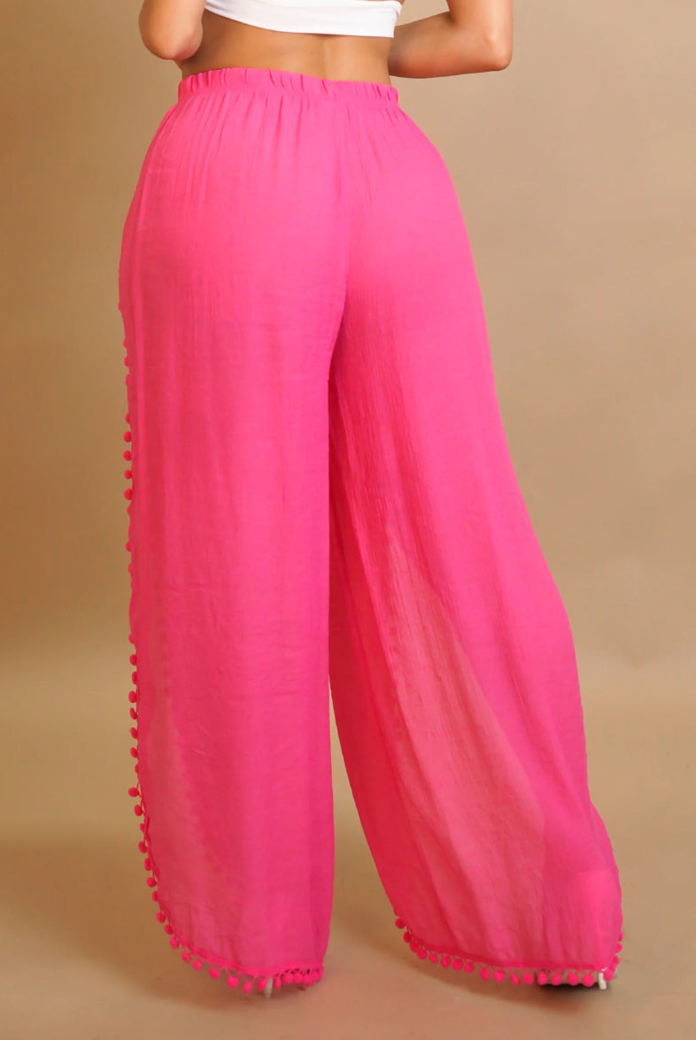 Side-Slit Pom Trim Beach Pants