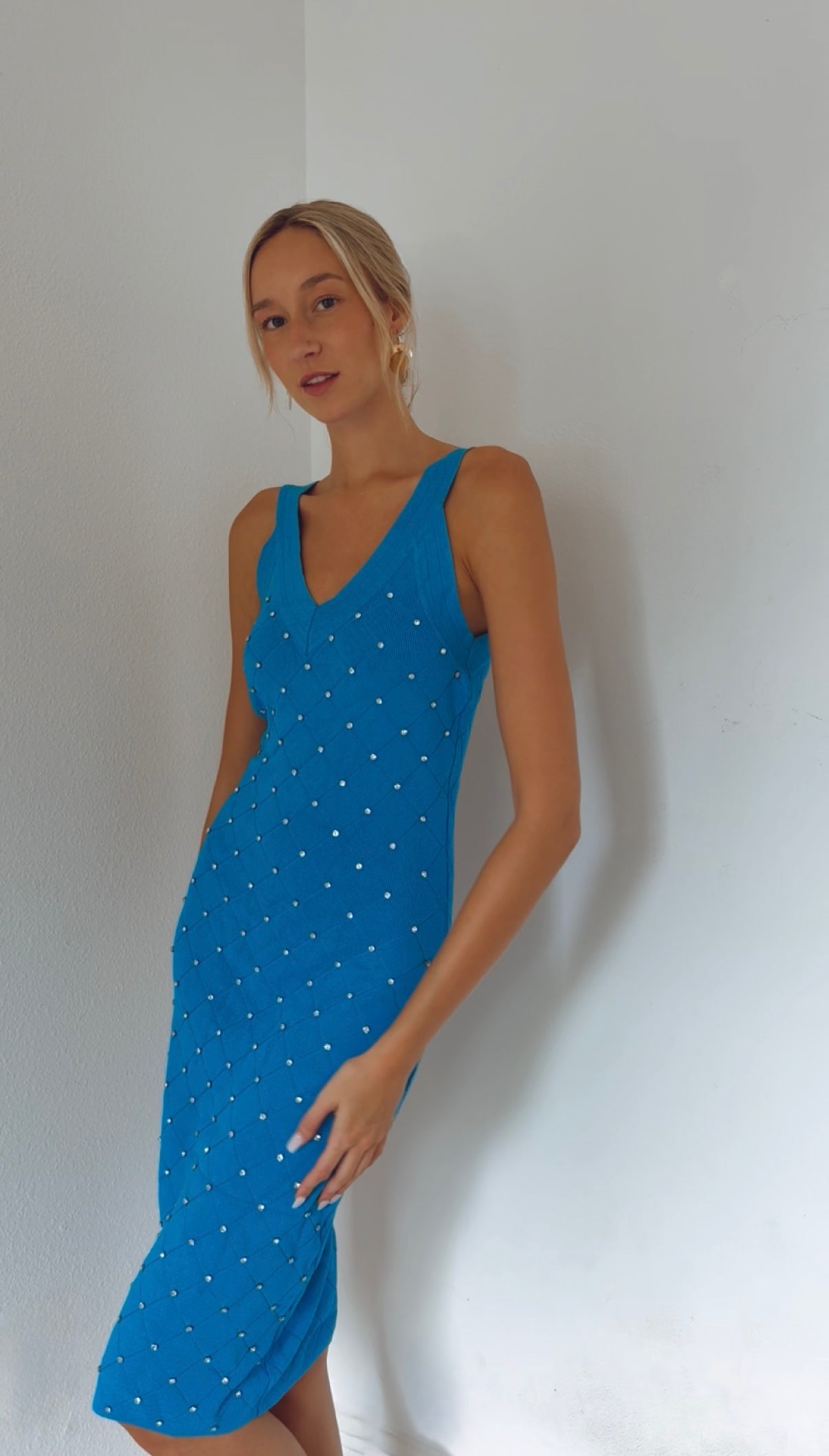 Diamond Stud Knit Midi Dress