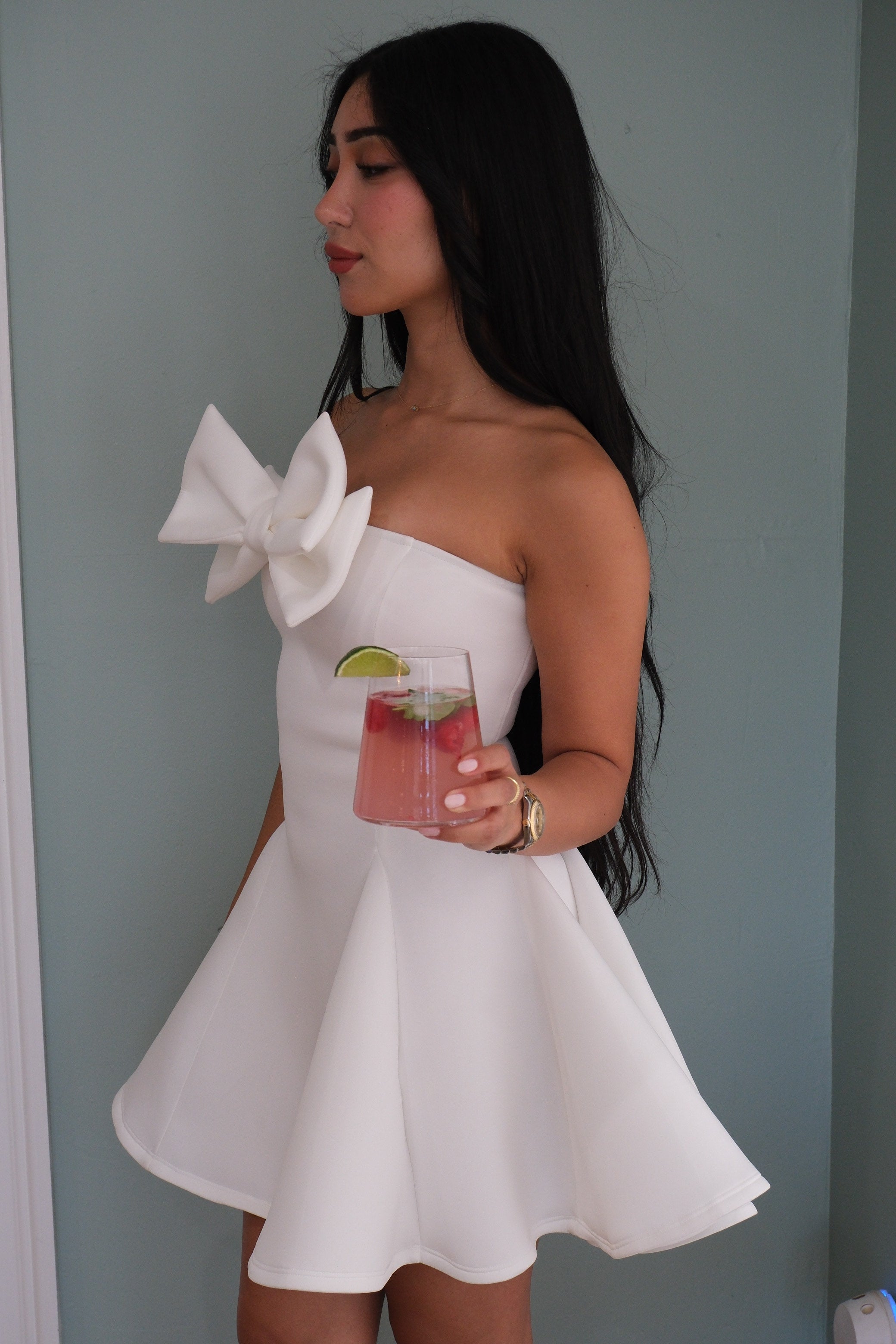 Structured Bow Mini Dress